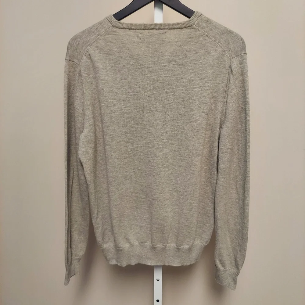 J. Crew Mens V-Neck Sweater M Gray 100% Cotton Preppy Minimal‎ Quiet Luxury